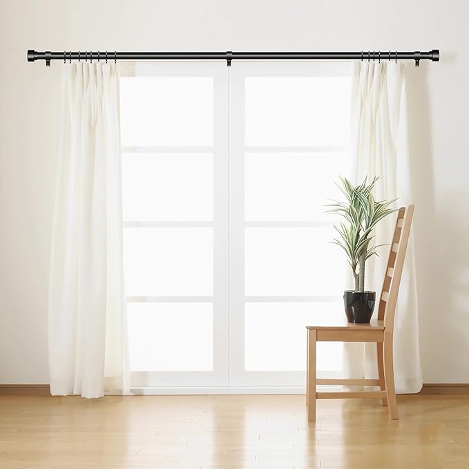 Time Forest Black Curtain Rods for Windows 32 to 120 Inch (2.6-10 Feet), 1 Inch Diameter Adjustable Heavy Duty Curtain Rod, Modern Style Indoor Outdoor Long Window Drapery Rods with End Caps