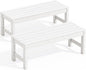 SERWALL 47 Inches Outdoor Bench Set of 2, All Weather HDPE Backless Bench with Wood Grain Texture for Garden Porch and Park, Curved Bench Seat for Comfort, White