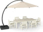 7-Piece White Outdoor Dining Set with Beige 11FT Large Patio Umbrella, 75.2'' HDPE Table & Chairs for 6, Weather-Resistant Furniture with Umbrella Hole for Patio, Lawn, Poolside