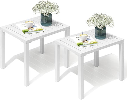 Crestlive Products Outdoor Side Table Set of 2, Aluminum Rectangular Side/End Table, Small Patio Coffee Bistro Table for Outdoor Indoor (White)