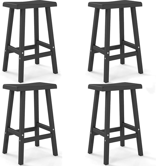 Bar Stools Set of 4, Waterproof UV-Resistant,Durable Resin Kitchen Island Chairs for Indoor & Outdoor Use, Modern Design for Home,Bar,and Cafe (29'' Black-4)