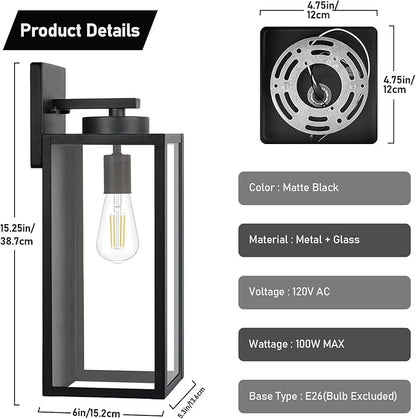 Large Size Outdoor Wall Light Fixtures, Exterior Lighting Fixtures Porch Sconces Wall Mounted, Waterproof Black Outdoor Wall Lanterns Lamps, Outside Lights for House Patio Front Door Entryway, 2-Pack