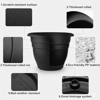 16 Inch Plant Pots Indoor Outdoor,6 Pack Black Plastic Planters with Drainage Holes,Large Lightweight Flower Pots for Indoor Outdoor Plants,Patio Garden Containers