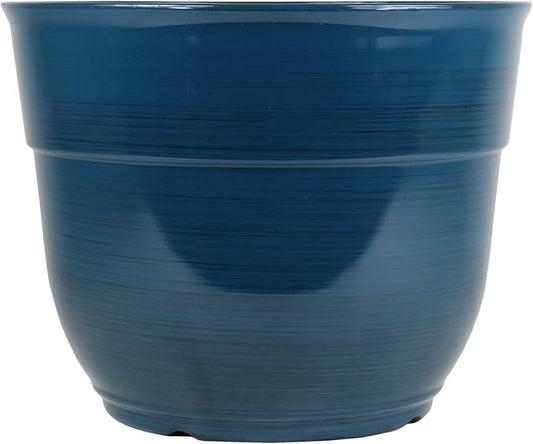 Garden Elements Indoor/Outdoor Glazed Brushed Happy Plastic Planter, Large, Dark Teal, 15"