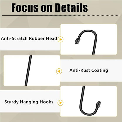 6 Pack 12 Inch Large S Hooks for Hanging Plants,Black Extra Matel Heavy Duty Hook for Hang Brsket,Bird House,Clothes,Kitchenware