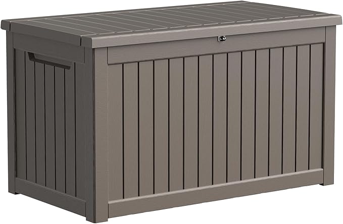 Grey Resin Deck Box, 280 Gallon Lockable Outdoor Storage