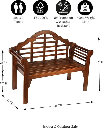 Plow & Hearth Weatherproof Lutyens Eucalyptus Wood Garden Bench | Foldable Patio Benches | Outdoor Furniture Seating for Porch Park Deck | Natural