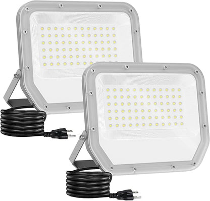 2 Pack Super Bright 6500k 10000lm LED Flood Lights Outdoor,100w Led Outside Lights for Yard Outdoor Waterproof Work Lighting Floodlight for Garage Yard Garden Stadium