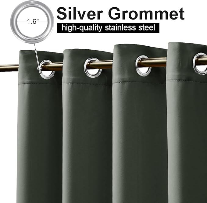 NICETOWN Outdoor Curtains 2 Panels Bottom Weighted for Patio Waterproof, Grommet Thermal Insulated Fixed Windproof Blackout Outdoor Curtains Privacy for Pergola, W52 x L95, Greyish Green