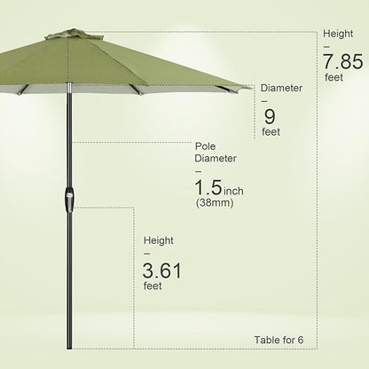 Tempera Patio Market Outdoor Table Umbrella with Auto Tilt and Crank, Large Sun Umbrella with Sturdy Pole & Fade Resistant Canopy, Easy to Set