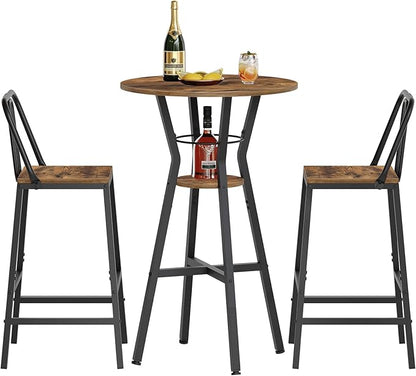 Bar Table, 2-Tier Round High Top Table, Pub Table, Home Bar Counter Height Tables, Bistro Tables, for Kitchen, Living Room, Meeting Room, Pub, Rustic Brown and Black BT03BR