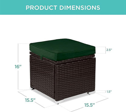 Best Choice Products Set of 2 Wicker Ottomans, Multipurpose Outdoor Furniture for Patio, Backyard, Additional Seating, Footrest, Side Table w/Storage, Removable Cushions - Midnight Green/Brown