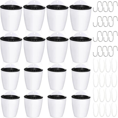 Amyhill 16 Pcs 5'' and 4.33'' Self Watering Hanging Planter for Indoor Plants Wall Planter with Hook and Absorbent Cotton Rope Wall Plant Holder Wall Mounted Planters White Flower Pots for Garden