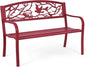 Giantex 50”Outdoor Bench with Cast Iron Backrest & Ergonomic Armrest,600 lbs Steel Metal Frame, Garden Bench for Park Front Porch Patio Lawn Backyard Balcony Path Entryway Deck, Red Bird Pattern