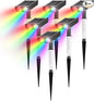 RGB Solar Spot Lights : 2 IN 1 Solar Lights Outdoor with 8 Lighting Modes & PC Light Guide Column for Tree Garden Yard Pathway | RGB Color Changing Landscape Lights | IP65 Waterproof | 6 Pack