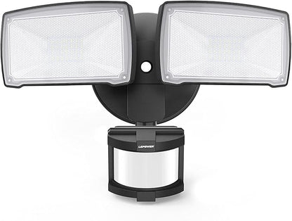 LEPOWER LED Security Lights Motion Sensor Light Outdoor, 30W 3200LM Motion Security Light, 5500K, IP65 Waterproof, 2 Head Motion Detector Flood Light for Garage, Yard, Porch, Black (Not Solar Powered)