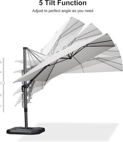 PURPLE LEAF 9' X 12' Right-left Tilt Patio Umbrella with Base Outdoor Cantilever Swivel Rectangle Umbrella Aluminum Offset Umbrella with 360-degree Rotation for Garden Deck Pool Patio White