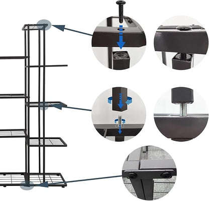 MTB Garden 5 Tier 14 Potted Metal Large Plant Stand for Indoor Outdoor Flower Pot Display Planter Shelf, Charcoal Grey
