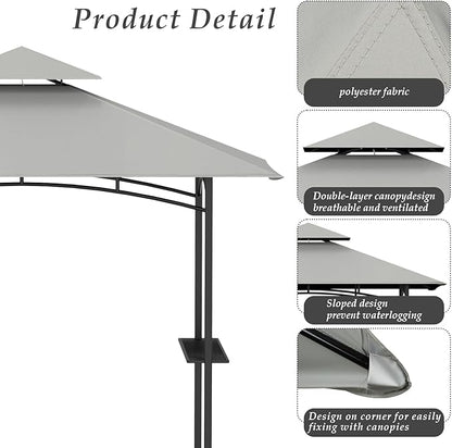 Grill Gazebo Replacement Top, 5 * 8 Outdoor BBQ Top Cover, Double Layer BBQ Gazebo Top Canopy for Model #L-GG001PST-F (Gray)