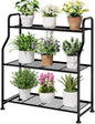 Kitsure Plant Stand Indoor & Outdoor - 3-Tier Metal Plant Shelf with Adjustable Leveling Feet, Easy to Assemble Planter Stand for Patio, Balcony, or Garden (Black, 27" x 11.4" x 29.3")