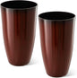 Glitzhome 23.5" H Oversized Tall Planter, Set of 2 Plastic Large Outdoor Planters with Drainage Holes, Gradient Red Faux Ceramic Finish, Large Flower Pots Round Plant Pots for Indoor Outdoor Patio