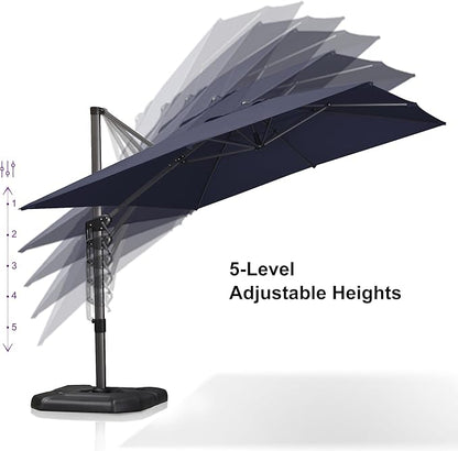 PURPLE LEAF 9'×11.5' Cantilever Patio Umbrella with Base Rectangle Offset Outdoor Umbrella Cover with Zipper for Garden Deck Pool Navy Blue