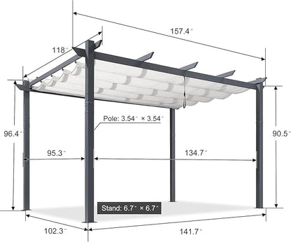 PURPLE LEAF 10' x 13' Aluminum Outdoor Pergola Wind-Resistant Retractable Pergola with Double Sun Shade Canopy Heavy-Duty Metal Pergola for Patios Backyard Deck Garden, White