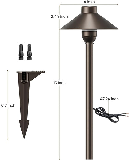 PARTPHONER Low Voltage Landscape Lighting 6-Pack, Aluminum 12V Pathway Lights with G4 Bulbs, Waterproof Oil Rubbed Bronze Color Wired Path Lights with Connectors for Walkway Yard Garden