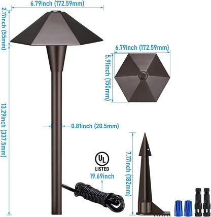 LEONLITE 5CCT Low Voltage Pathway Lights, LED Landscape Path Lights, 1800/2700/3000/4000/5000K, Hexagon Head, 12-24V AC/DC, IP65 Outdoor Walkway Light, Oil Rubbed Bronze Aluminum, Pack of 6