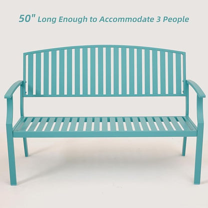 Outdoor Bench Weatherproof Aluminum Patio Garden Bench, Patio Loveseat for Porch Garden Lawn Backyard Park Balcony(Light Blue, 1PC)