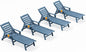 SERWALL Patio Chaise Lounge Chair Set of 4, 5 Positions Adjustable Poly Outdoor Lounger for Pool, HDPE Lounge Chair with Rolling Wheels & Cup Holder for Poolside, Deck, Blue