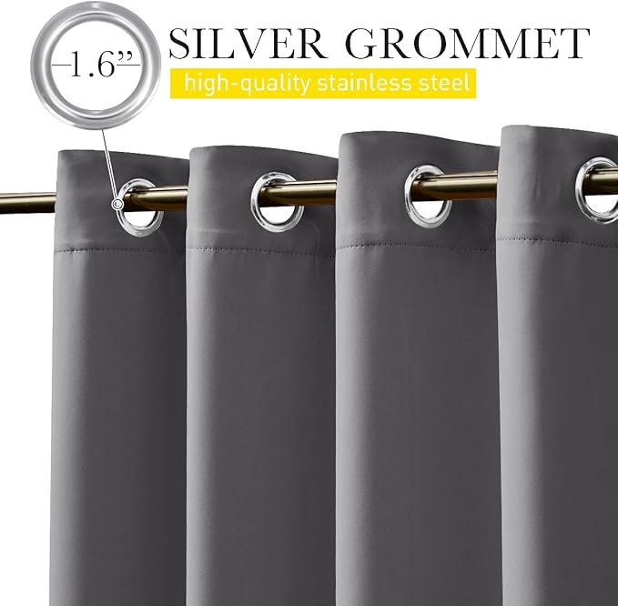 NICETOWN 2 Panels Outdoor Curtains for Patio Waterproof, W100 x L84 Windproof Extra Wide Grommet & Back Tab on Top & Bottom Thermal Insulated Sun Blocking Drapes with Rope for Gazebo, Grey