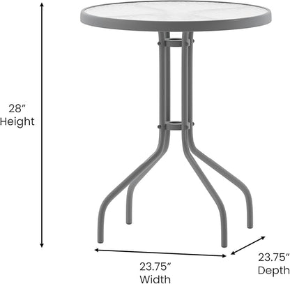 Flash Furniture Bellamy 23.75'' Round Tempered Glass Metal Table, Silver