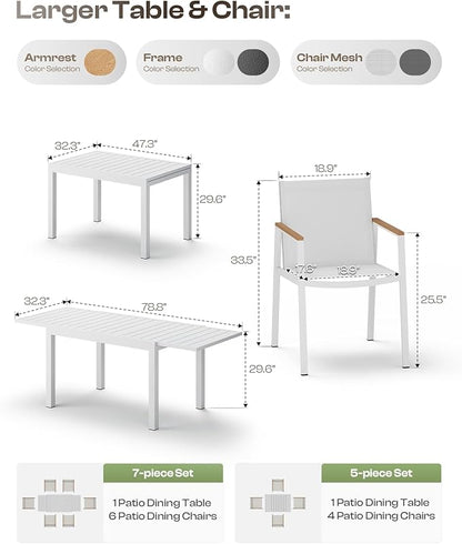 All-Aluminum Expandable Outdoor Patio Dining Table for 4-8 Person, All-Weather Rectangular Outdoor Table(48"-79") with Smooth Cilde Rails & Secure Locking Handle for Garden, Indoor, White