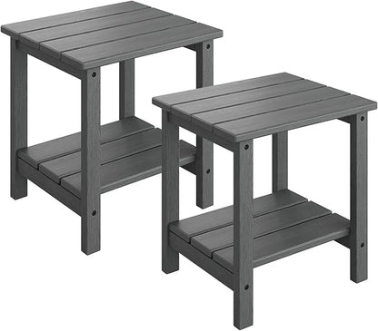 GarveeLife Outdoor Side Table 2-Tier, 18 in HDPE All Weather Resistant Patio Side Tables for Outside, End Table for Patio Pool Deck Indoor Backyard, Grey-2Pcs