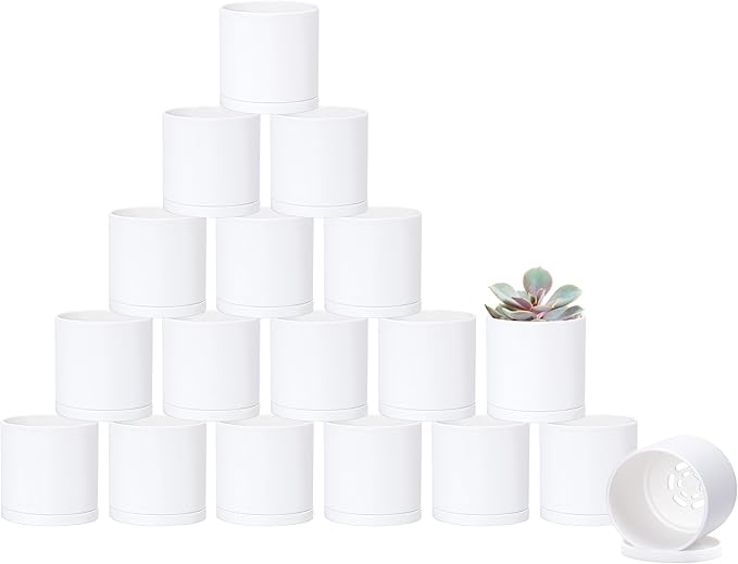 Planters 18-Pack Matte White Plastic Mini Pots with Saucers, 2.5 Inch