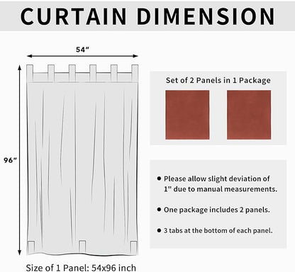 Easy-Going Outdoor Patio Curtains Detachable Tab Top Windproof Weatherproof Curtain for Cabana, Porch, Pergola and Gazebo, Tab Bottom Drape, 2 Panels, 54W x 96L inch, Terra Red