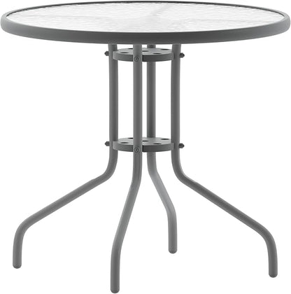 Flash Furniture Bellamy 31.5'' Round Indoor/Outdoor Tempered Glass Metal Frame Side Table, Silver