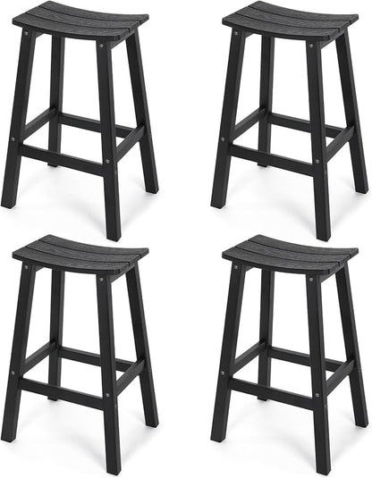 Stoog All-Weather Bar Stools Set of 4, 28" Height Outdoor Bar Stools, Low Maintenance, for Patio, Deck, Kitchen Counter, and Garden, Black