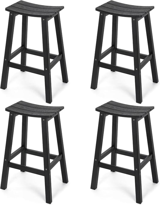 Stoog All-Weather Bar Stools Set of 4, 28" Height Outdoor Bar Stools, Low Maintenance, for Patio, Deck, Kitchen Counter, and Garden, Black