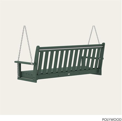 POLYWOOD Vineyard 5-Foot Porch Swing, Heavy Duty HDPE Outdoor Hanging Bench, Patio Swing for Adults Kids, Deck Garden Furniture, Green