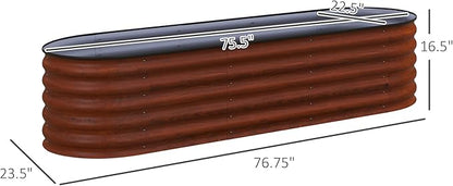 Outsunny 6.5' x 2' x 1.4' Galvanized Raised Garden Bed Kit, Outdoor Metal Elevated Planter Box with Safety Edging, Easy DIY Stock Tank for Growing Flowers, Herbs & Vegetables, Brown