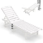 SERWALL Outdoor Chaise Lounge Chair, Pool Lounge Chair with 5 Positions Adjustable Backrest, HDPE Lounger with Rolling Wheels & Cup Holder for Poolside, Beach, Garden, White