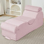 ijuicy Sleek Chaise Lounge Chair for Exercise, Indoor Lounger with Headrest, Waist Cushion, Movable Footrest, Side Pockets, Non-Slip Bottom, High Density Sponge, Pink