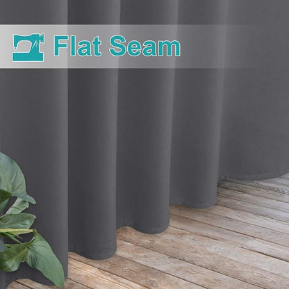 NICETOWN 2 Panels=104" Width Patio Curtains Outdoor Waterproof Extra Long 108" Length, Self-Stick Tab Top Thermal Insulated Blackout Vertical Drape Window Treatment for Lawn & Garden, Grey