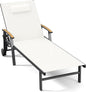 Ciokea Outdoor Lounge Chair with Pillow, 5-Position Aluminum Chaise Lounge with Wheels & Armrests, 400 lbs Heavy Duty Patio Pool Chair for Deck, Backyard, Beach & Poolside, White