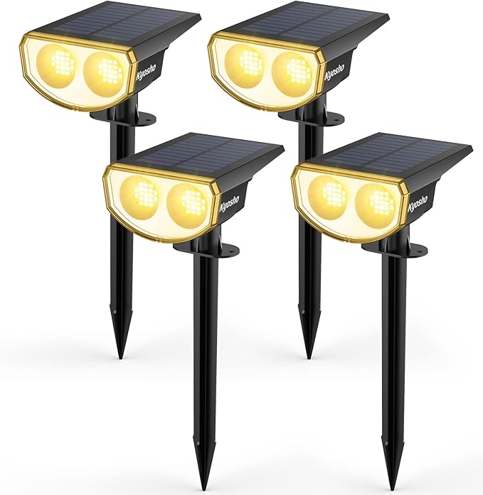 Kyosho Solar Outdoor Lights Waterproof IP67, 38 LEDs Solar Spot Lights Outdoor, 2-in-1 Landscape Spotlight with 3 Modes for Lawn, Pathway, Yard, Pool, 4 Pack
