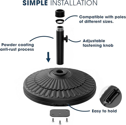 wikiwiki 80 Lbs HDPE Round Patio Umbrella Base, Weighted Umbrella Stands Fits 1.5-1.9in Poles for Garden, Lawn, Deck, Backyard & Pool, Black
