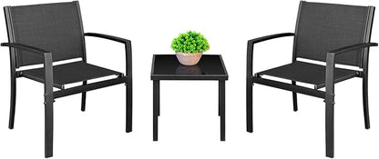Homall 3 Pieces Patio Furniture Set Outdoor Patio Conversation Textilene Bistro Set Modern Porch Lawn Chairs with Coffee Table for Home and Balcony (Black)