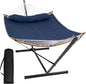 SUNCREAT Portable Outdoor Hammock with Stand, Heavy Duty Hammock with Carrying Bag, Soft Pillow, Balance Ropes, Dark Blue